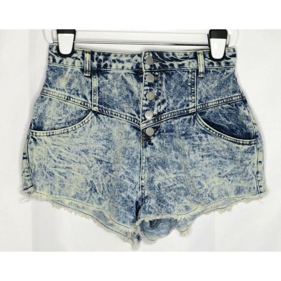 Neon rose acid wash high waist button shorts S - Picture 4 of 7